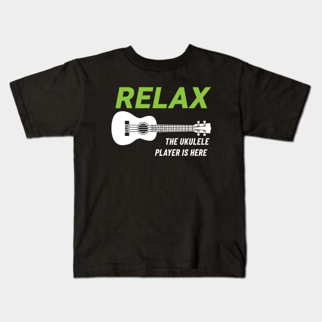 Relax The Ukulele Player Is Here Ukulele Dark Theme Kids T-Shirt by nightsworthy